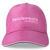 A pink performance pickleball hat featuring a design with pickleball paddles and balls.