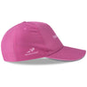 A pink performance pickleball hat featuring a design with pickleball paddles and balls.