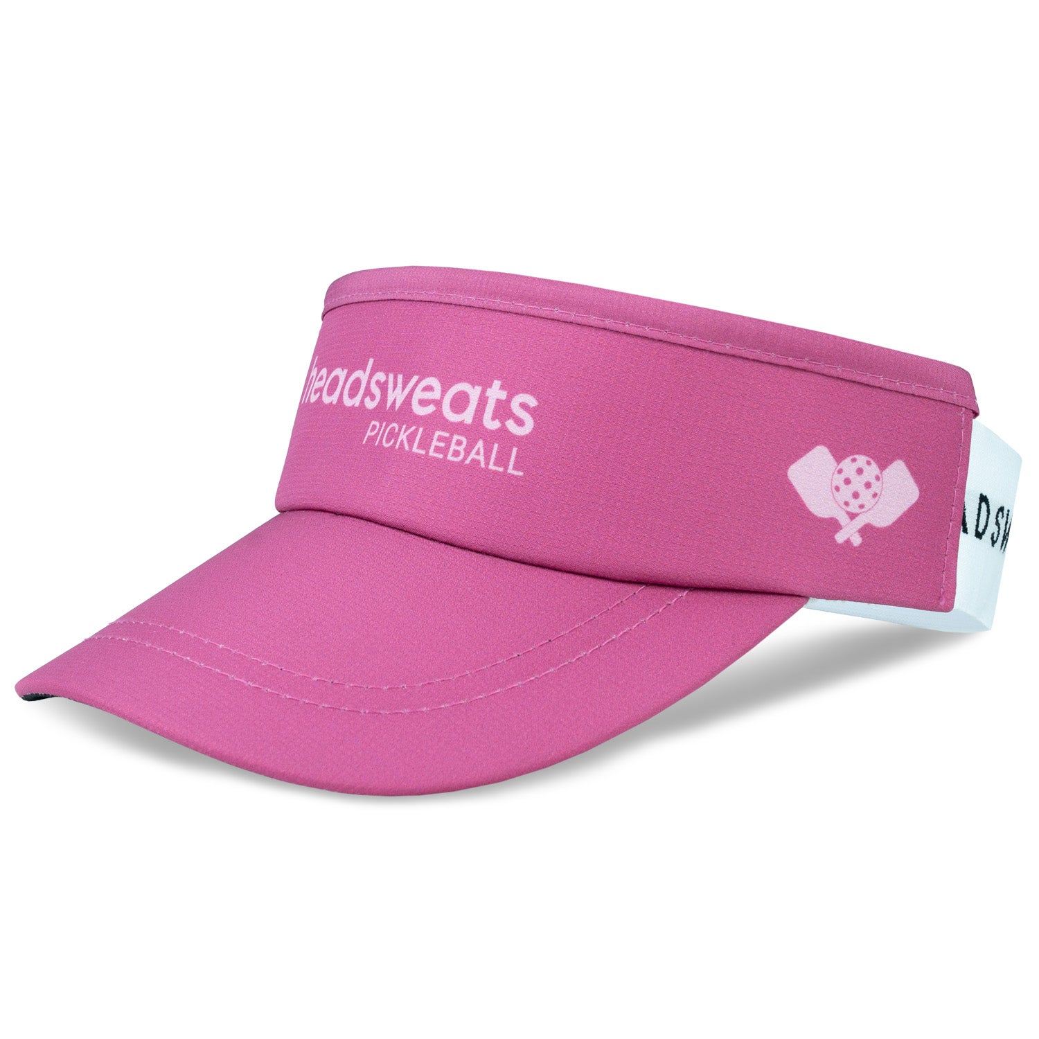 Pink Pickleball Visor featuring a pickleball design with paddles and balls in tonal details.