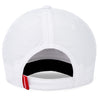 A white performance pickleball hat featuring a design with pickleball paddles and balls.