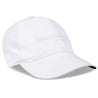 A white performance pickleball hat featuring a design with pickleball paddles and balls.