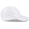 A white performance pickleball hat featuring a design with pickleball paddles and balls.